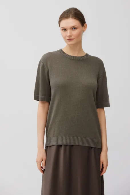 Brązowy t-shirt z lnem i bawełną