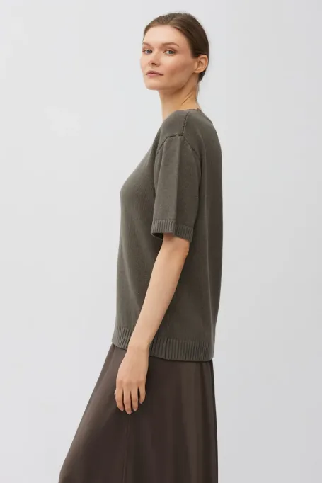 Brązowy t-shirt z lnem i bawełną