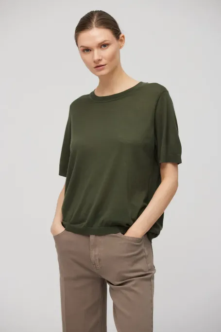 Zielony t-shirt z wełny merynosowej